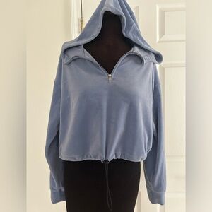 Forever 21 Cropped Velvet Half-Zip Hoodie